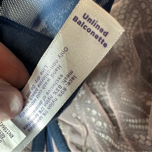 Cacique Bra Unlined Balconette 44DD Coquette Blue Pink Bows Lace Sheer Barbie - Picture 6 of 10